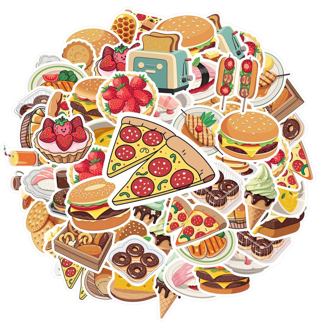 35pcs-50pcs Cartoon Dessert Stickers Vibrant Food Stationery Stickers Graffiti Decals For Laptop Motorcycle Luggage Phone