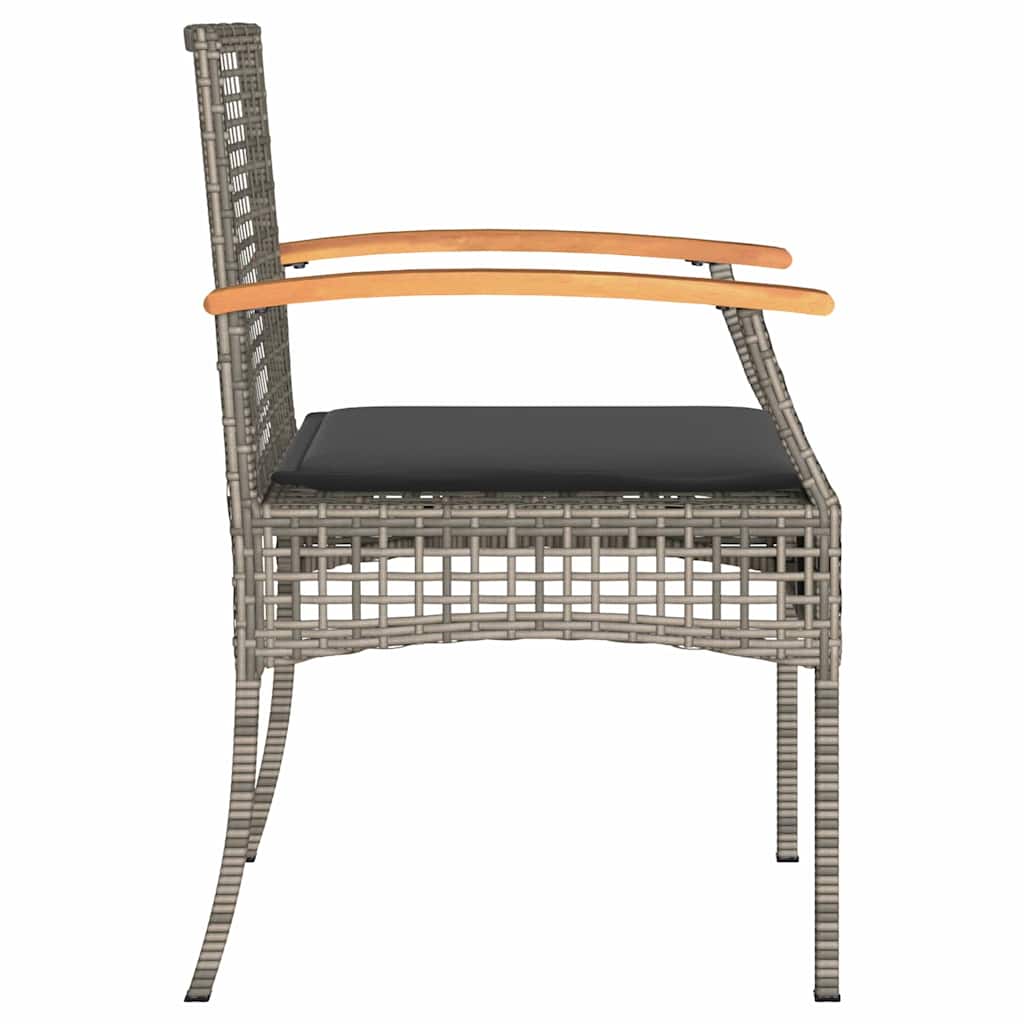 Garden Chairs with Cushions 2 pcs Grey Poly Rattan & Acacia Wood