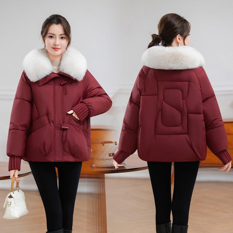 New fashion cotton clothes women's warm big fur collar temperament short women's cotton-padded clothes jacket