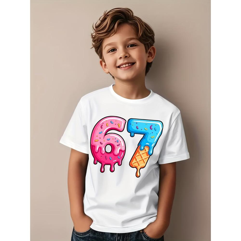 67 Six Seven Italian Brain Rot Math Joke T-Shirt Funny Casual Short Sleeve Round Neck Tops Summer Comfortable Children's T-Shirt