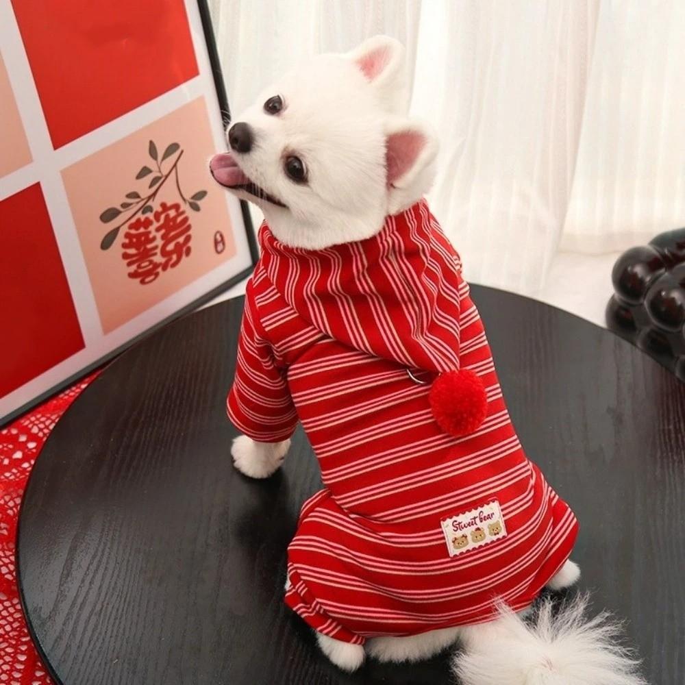 Festive Warm Dog Striped Hoodie Breathable Comfortable Dog Sweatshirt Soft New Year Dog Apparel Autumn Winter Season
