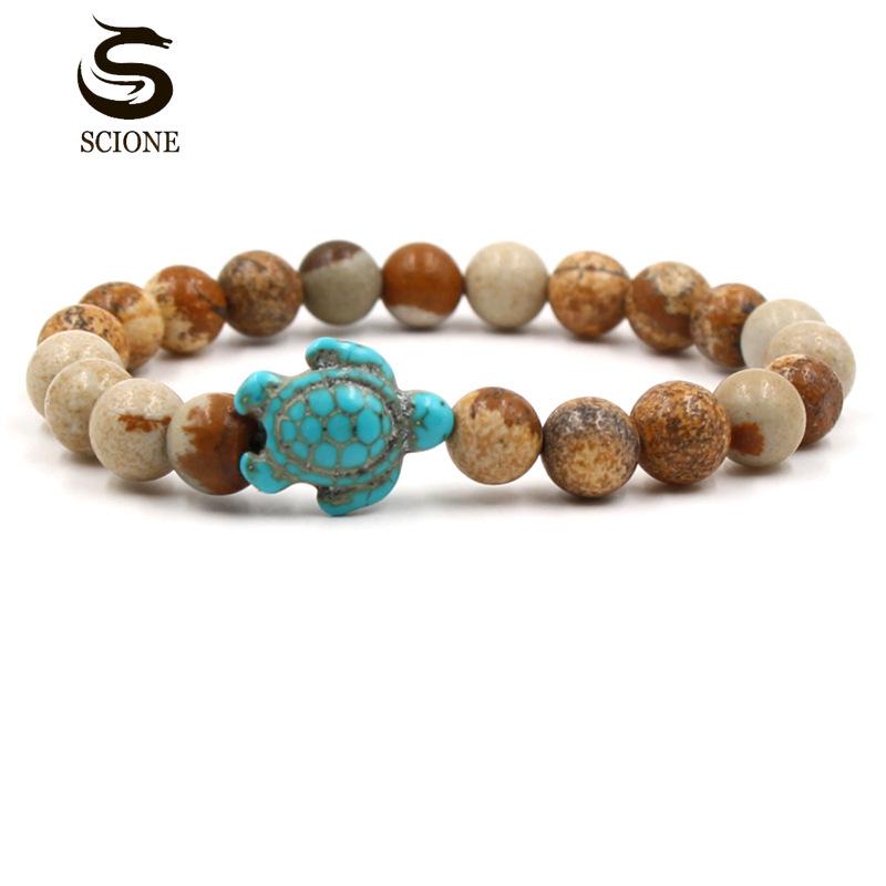 LUXY MOON 14 modelů Zelená tyrkysová želva Různé přírodní kámen Pánské a dámské elastické náramky