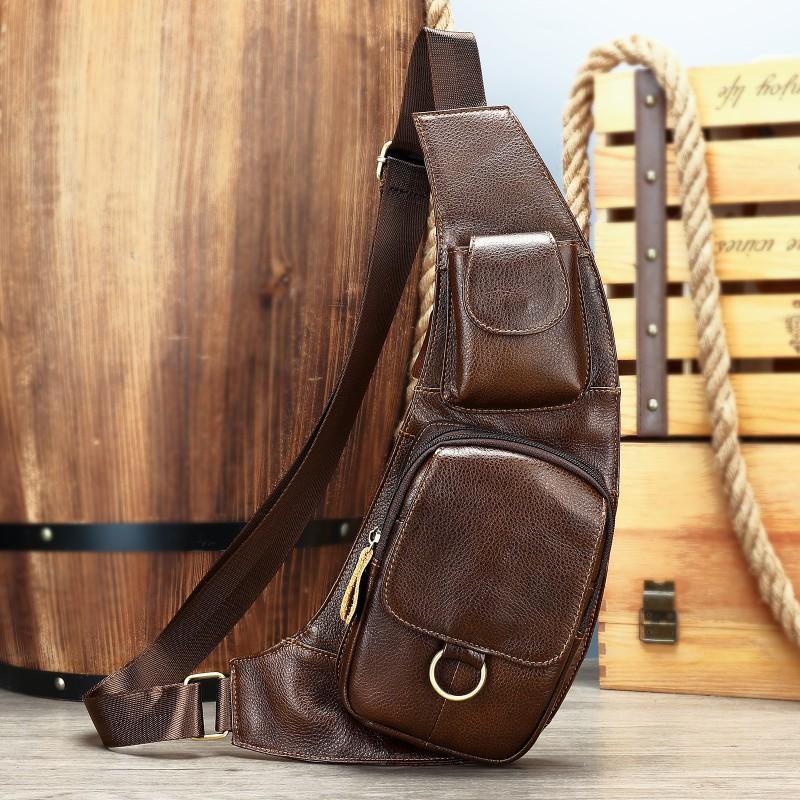 Retro Top Layer Cowhide Men s Chest Bag Genuine Leather Large Capacity Single Shoulder Crossbody Casual Small Backpack Men кофейный