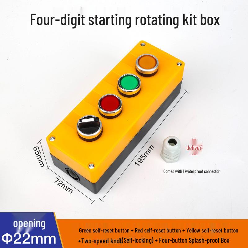 22mm Waterproof 220V Button Switch Combo: Start/Stop/Emergency Stop/Power Indicator Light