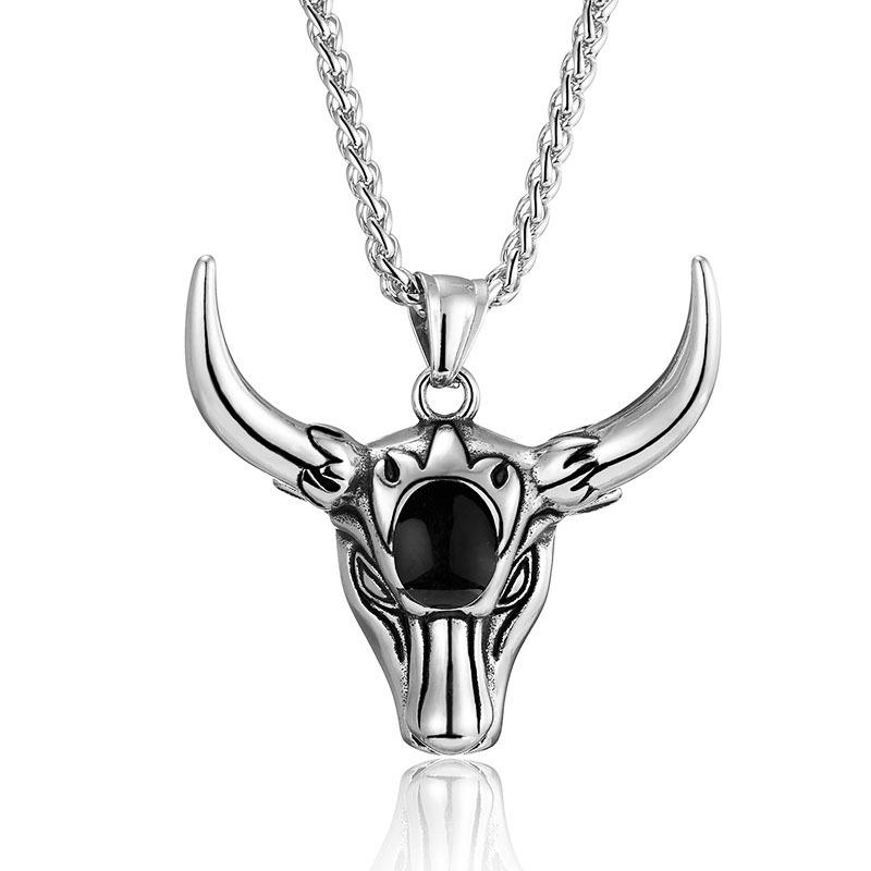 

Мужское панк ретро ожерелье с подвеской в виде головы быка - титановая сталь