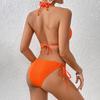 Neuer einfarbiger zweiteiliger Badeanzug Sexy Schleife Dreieck Neckholder Rückenfrei Bikini-Set Schnürung Tanga Badeanzug Bademode