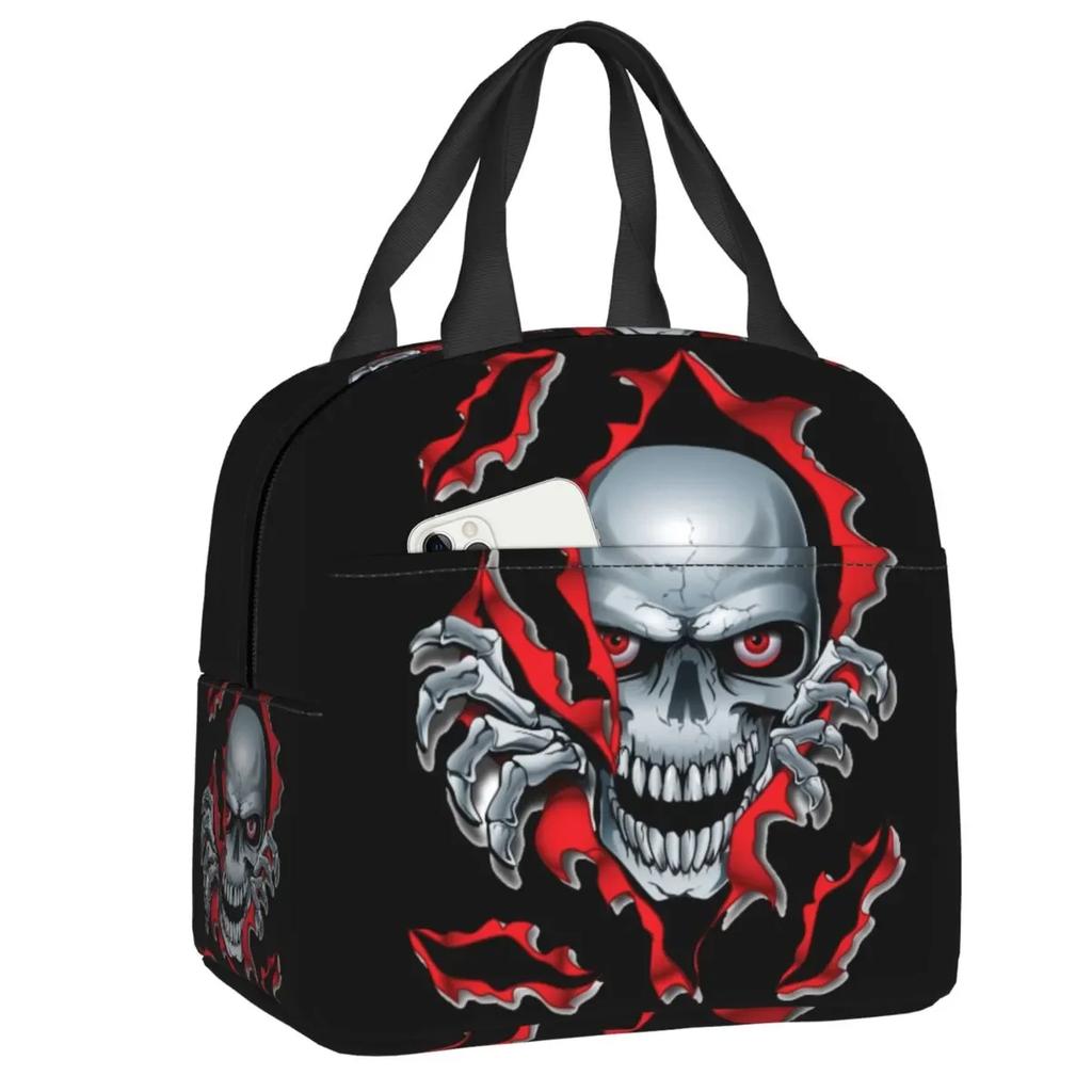 Skull Insulated Lunch Bag for School Office Resuable Thermal Cooler Lunch Box for Women Kids Food Container Bento Tote Bags