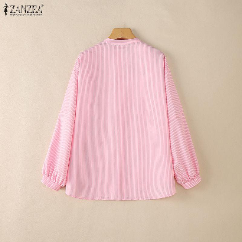 ZANZEA Women Casual Round Neck Long Sleeve Stripe Blouse