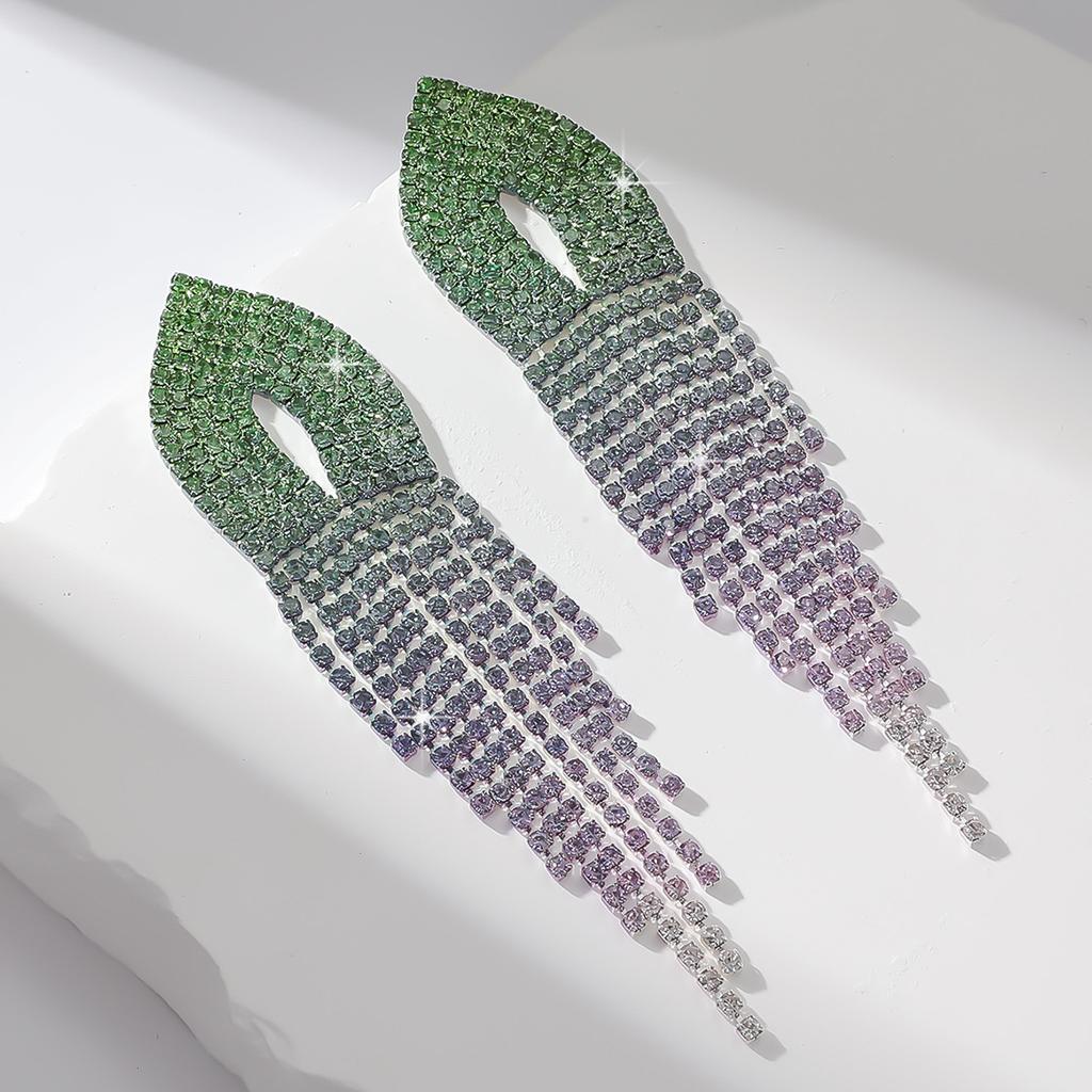 Original Gradual Change Of Color Stud Earrings With Diamonds Exaggerated Earrings Full Of Diamonds Long Earrings