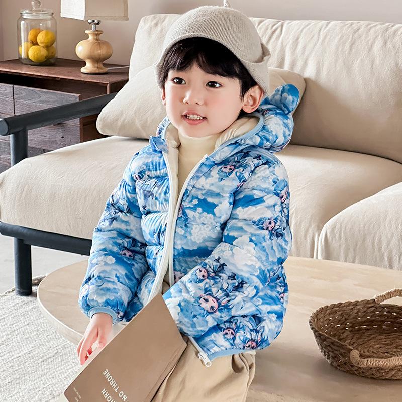 boy's and Girls' warm cotton-padded clothes winter baby girl thickened short cotton-padded hooded jacket children's autumn cute cartoon print coats