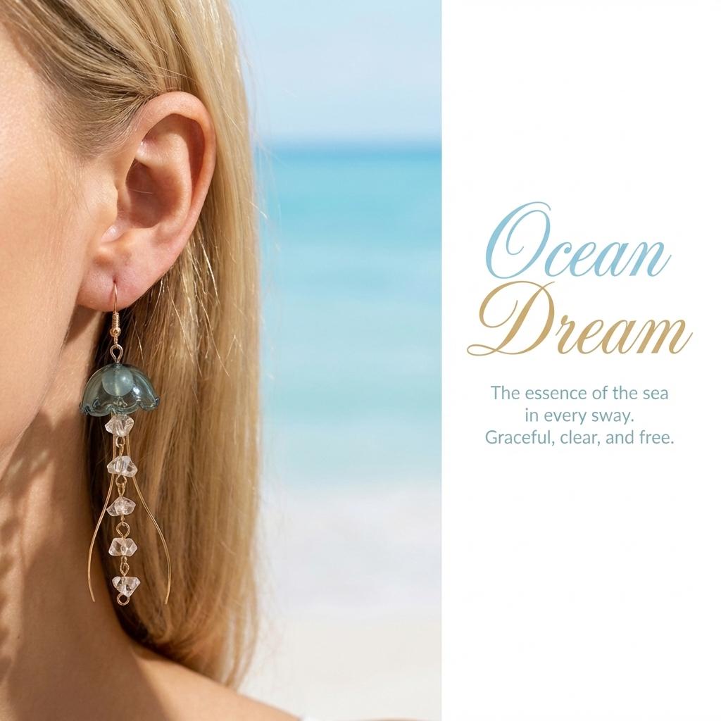 Dreamy Blue Jellyfish Tassel Charm Earrings for Women Handmade Crystal Long Pendant Earrings Summer Aesthetic Jewelry Gifts