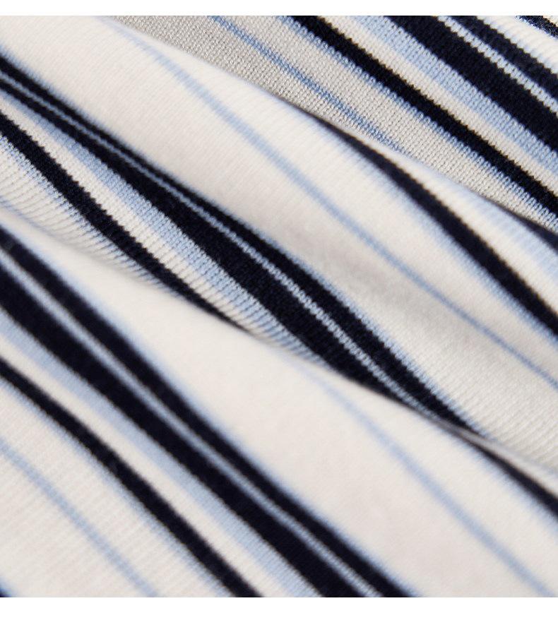 Northern Deer Women's Summer Polo Neck Striped Knit T-Shirt - 68.6% Lyocell, 25.4% Cotton, 6% Silk