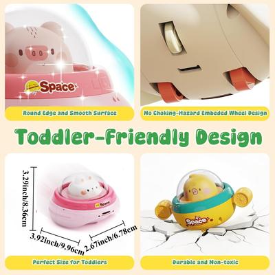 Tier-Autospielzeug für Kleinkinder Drücken und Losfahren Baby-Auto-Spielzeug für Babyspielzeug Raumschiff UFO Spielzeug für 1-jährigen Jungen Geburtstagsgeschenke