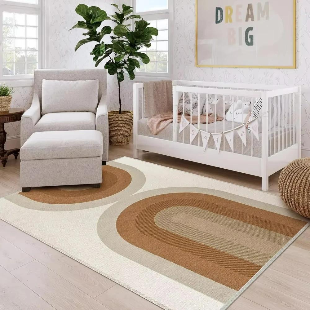 Luxury Orange Rainbow Boho Area Rug for Living Room Decor Bedroom Soft Area Rug Kitchen Table Nonslip Rugs Lounge Sofa Floor Mat