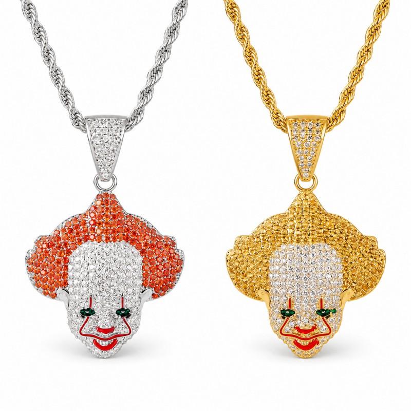 Hip Hop Cartoon Clown Pendant Necklace Copper Inlaid Zirconia Mens Jewelry