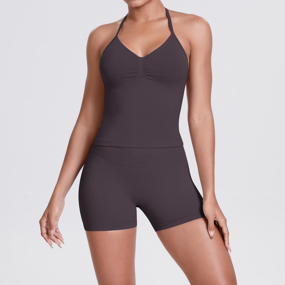 

JYL 2024 Seamless Knit Yoga Suit High Waist Hip Lifting Pants Set S багаті блискучий лаванди кольору