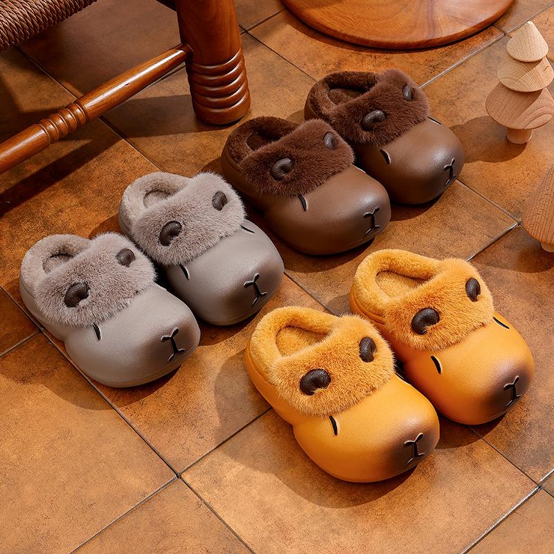 Capybara Children's Cotton Slippers for Boys and Girls EVA Waterproof Cartoon Cute Parent-child Warm Children's Fur Slippers