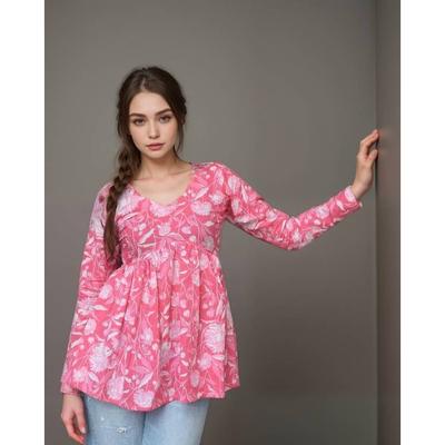 Women Casual Regular Sleeves Floral Print Pink Top Party Wear Top Tunic Kurta SC-2128
