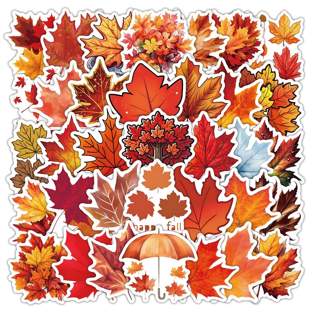 Autumn Maple Leaf Graffiti Stickers - 50 Waterproof Sheets for Decorating Notebooks, Scooters, and Planners
