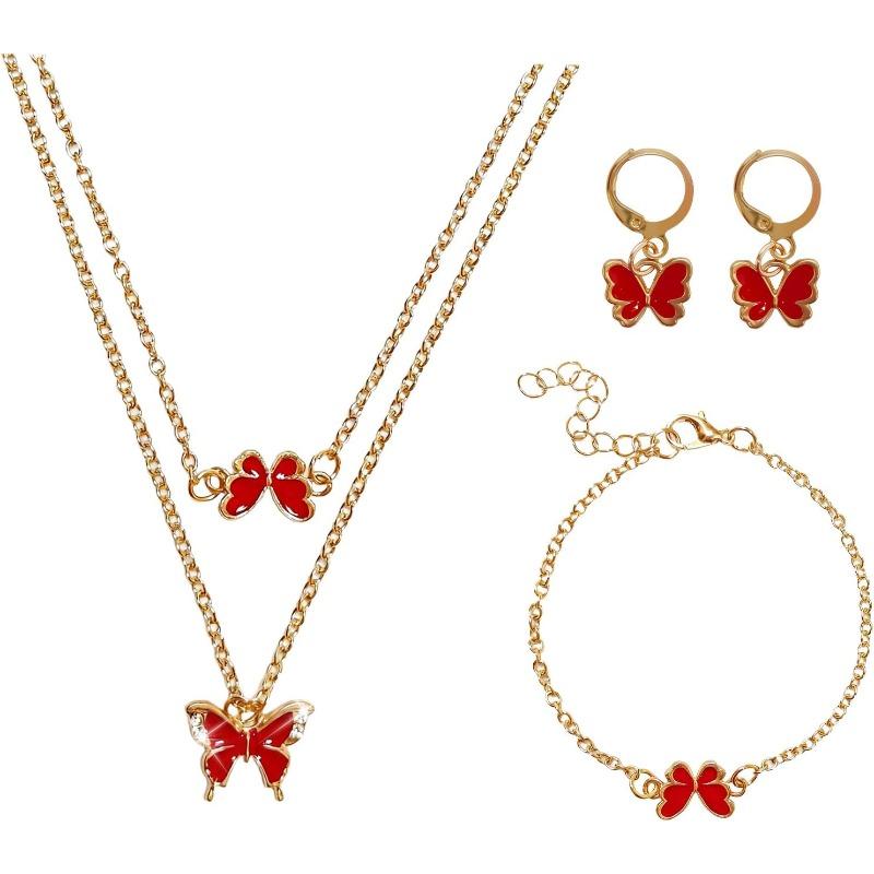 Butterfly gold plated jewelry set for women necklaces with matching earrings bracelet elegant jewelry for wedding party Valentines Day gift