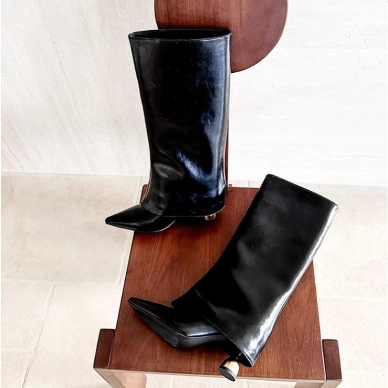 Fashion New Style Retro Fashion Pointed-toe Trouser Leg Boots Spring and Autumn Temperament Special-shaped Heels High-end Long-leg Boots