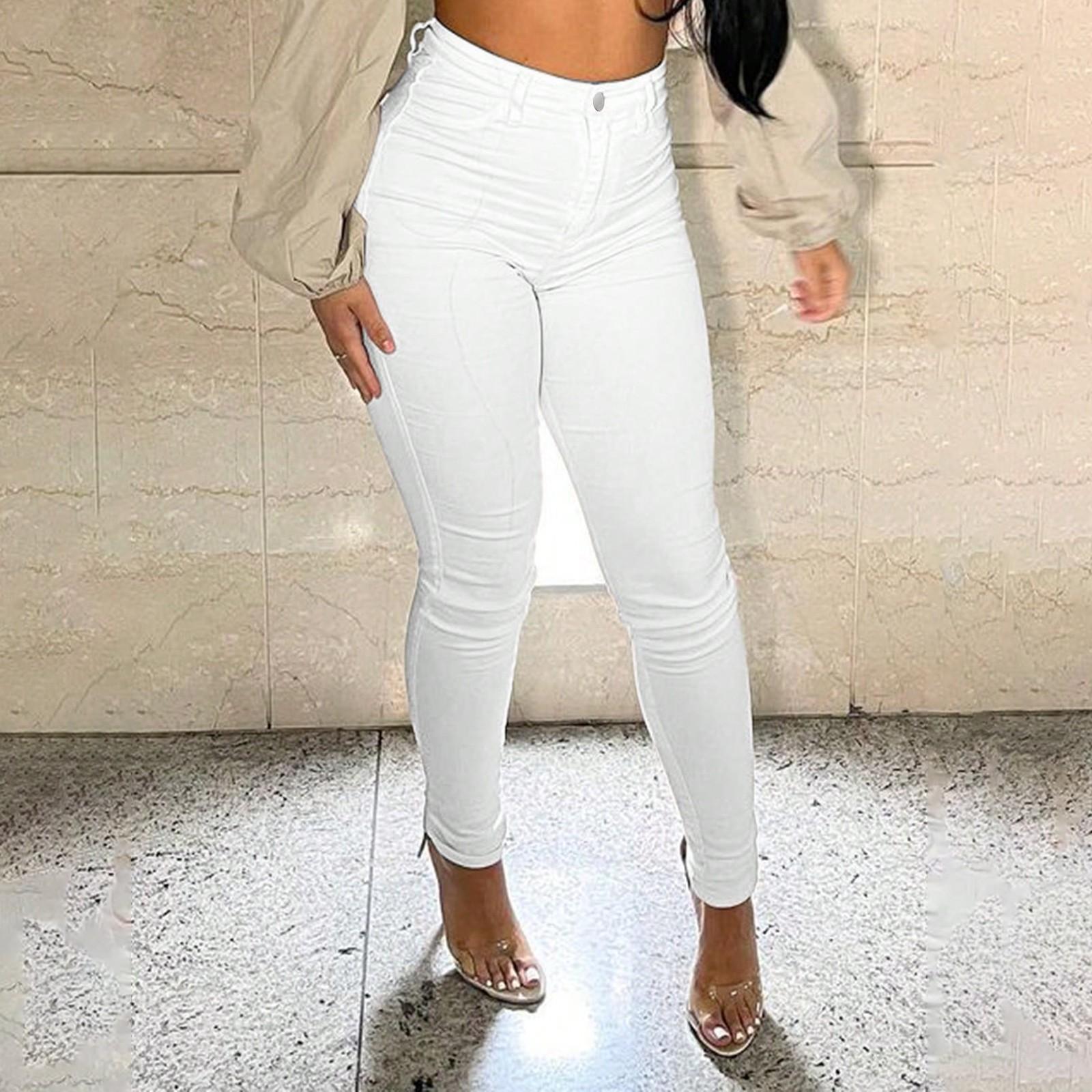 

Женские однотонные повседневные модные брюки, однотонные универсальные джинсы облегающего кроя M белый