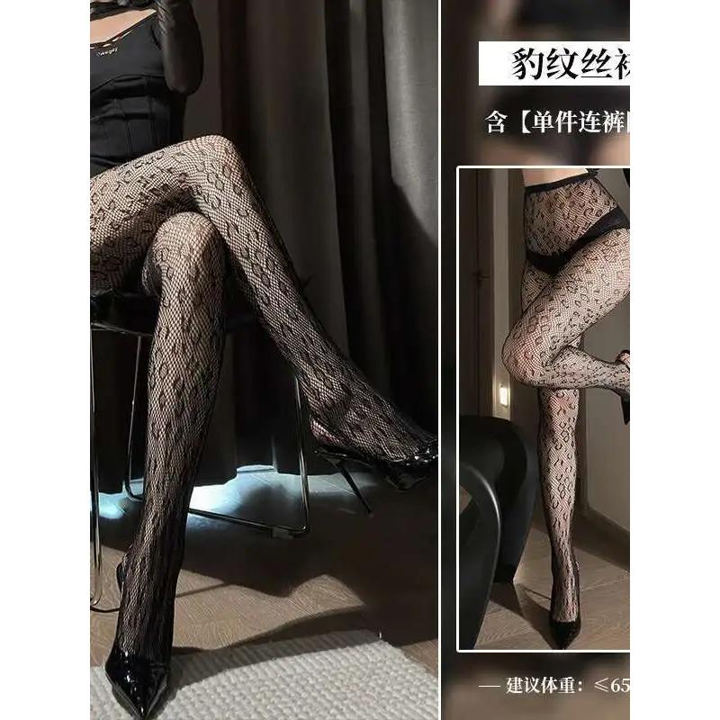 Black Sexy Stockings Fishing Net Socks Leopard Print Internet Celebrity Style High Elasticity Semi Transparent Pure A0CY