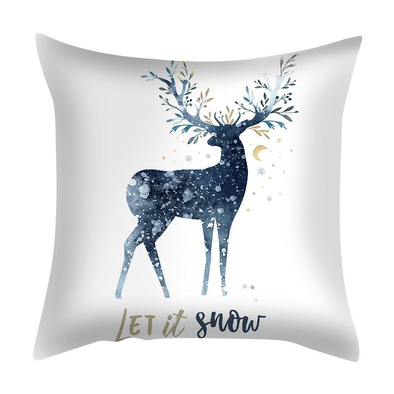 Christmas Blue Elk Pillowcases Are Popular for Living Room and Bedroom Cushions