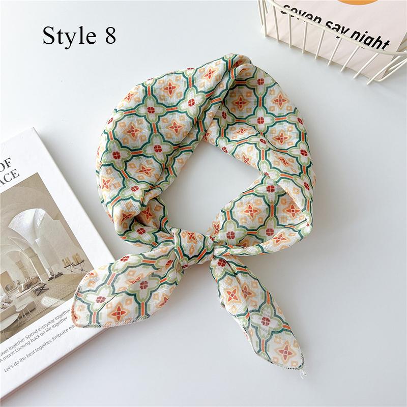 Korean Floral Printed Head Scarfs Women Bandanna Floral Pattern Summer Scarf Cotton Square Neck Scarf Shawl Headband Neckerchief