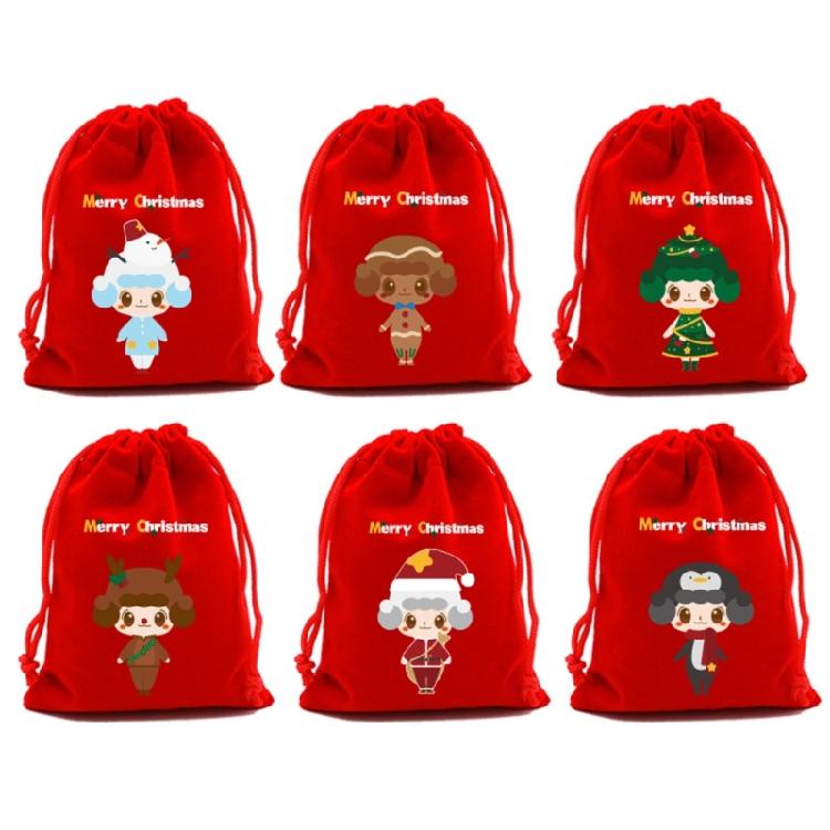 6 Count Large Holiday Gift Bags 20x30cm Plush Fabric Christmas Cookie Packaging for Candy Storage and