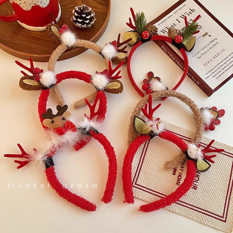 Korean Style Holiday Headwear: Plush Santa Claus & Snowman Hair Clips, Lamb Wool Headband & Antler Accessory
