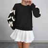 Merry Christmas Sweatshirt for Women Casual Crew Neck Pullover Top Long Sleeve Loose Blouses with Bow