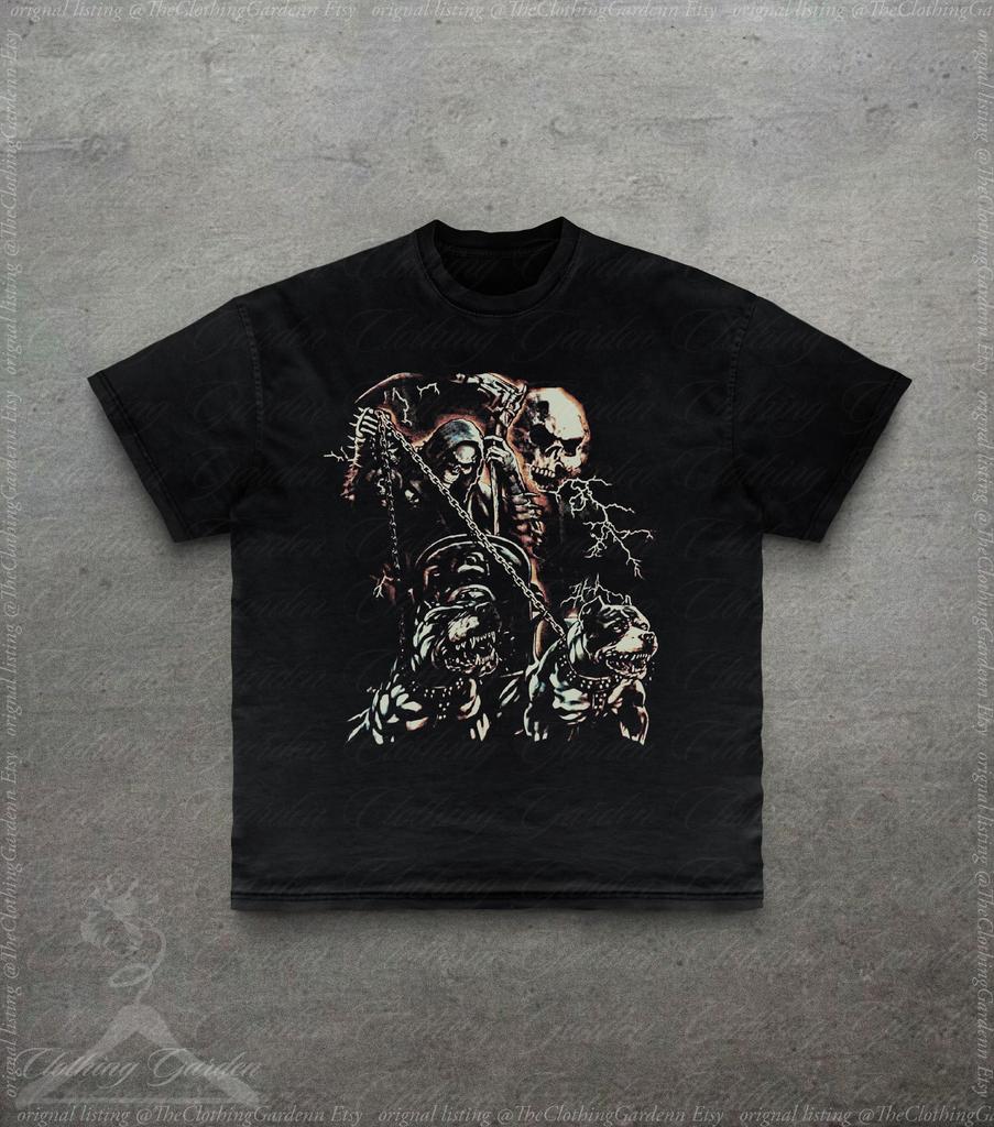 2000s Gothic Alt Graphic Tee, Skeleton Skull Print Shirt, Dark Horror Art Shirt for Men Women, Gothic Metal Gift For Him, Y2k Graphic Tee
