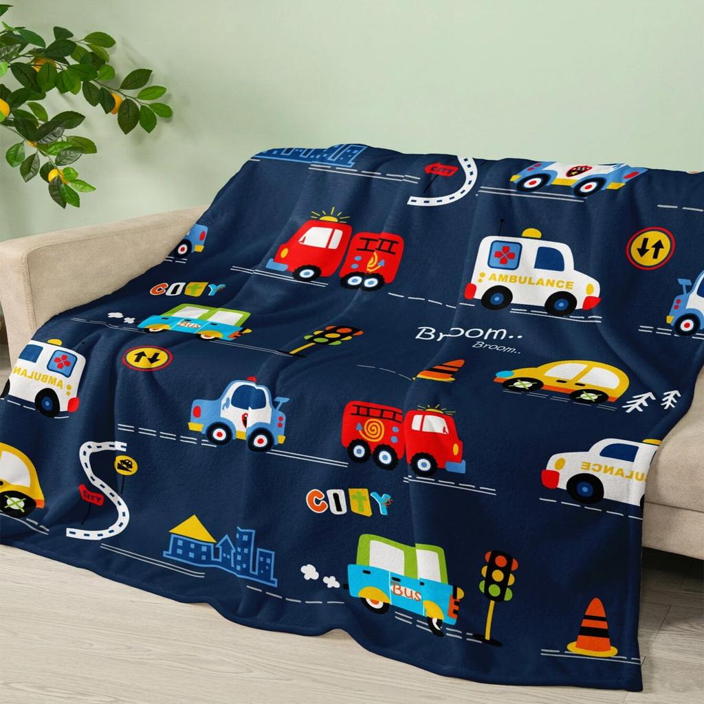 Vintage Car Print Throw Blanket - Retro Vehicle Motif Soft Lightweight Accent for Sofa Bed Travel Office Gift