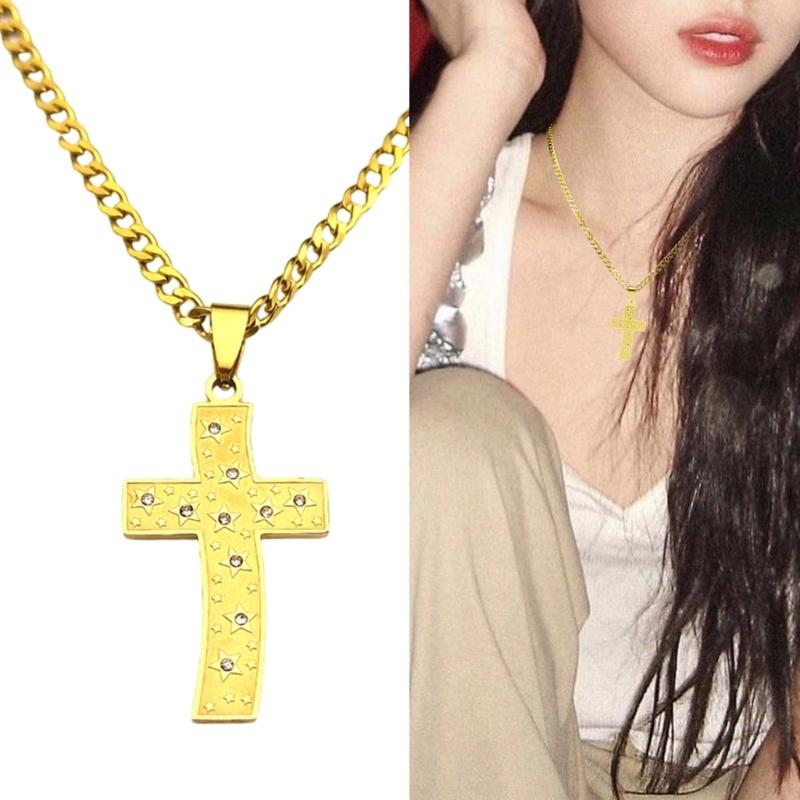 Adjustable Chain Crosses Pendant Necklace Accessory for Men and Women Stainless Steel Versatile Fashion Accessory