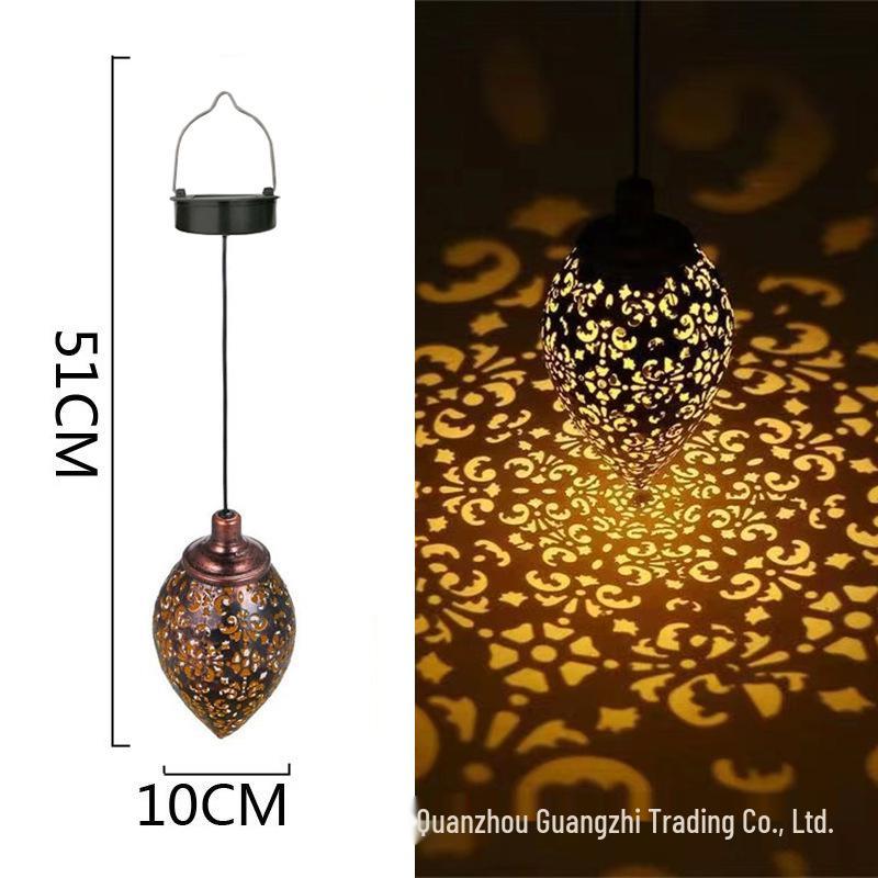 Cross-Border Iron Art Solar Lamp: Hollow Outdoor Courtyard Lawn Projection Light in Water Drop Shape