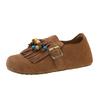 Fashion 2025 New Suede Round Toe Flats Spring Autumn New Slip-on Fashion Ladies Shoes Buckle Tassel Ethnic Novelty Women's Shoes