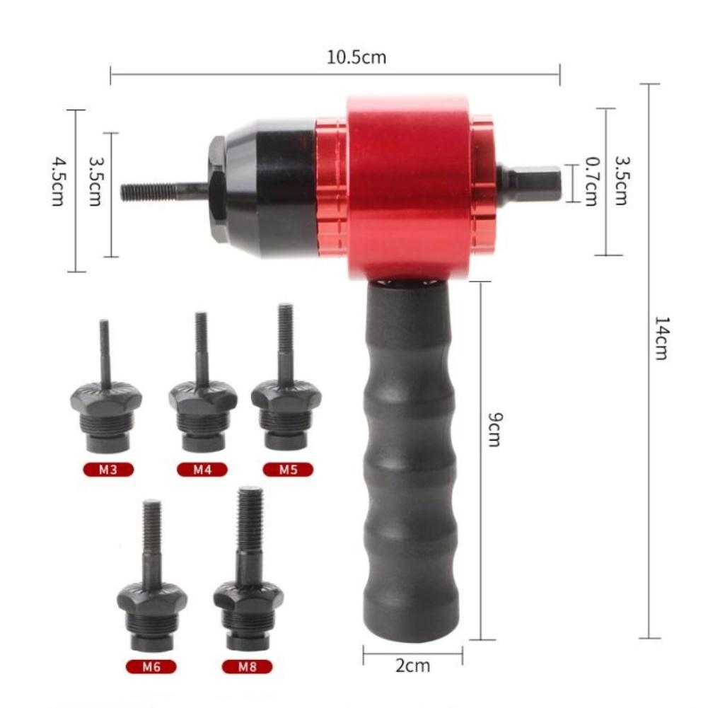 Elektrisches Nietwerkzeug Adapter-Kit für Akku-Bohrschrauber mit 5 Dornen Griff und Schraubenschlüssel Sorgt für sichere und effiziente Mutterverbindung