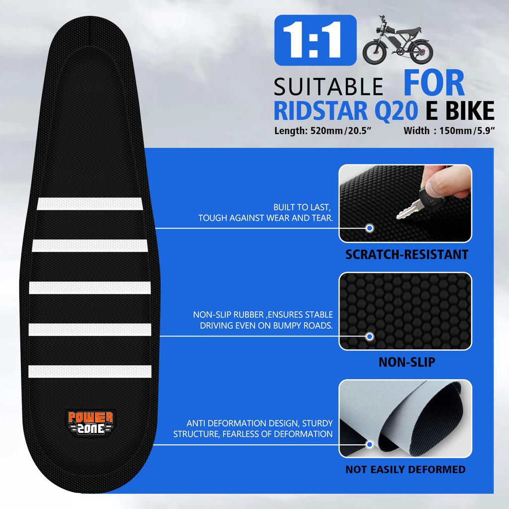 Powerzone Motorcycle Seat Cover For Ridstar Q20 Electric E Bike Soft Rubber Waterproof Non-slip Ribbed Motorcycle Accessories