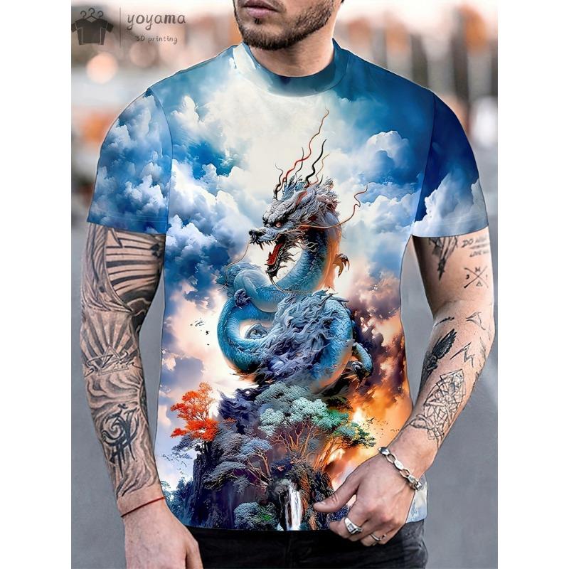 Fashion Personality Men T-Shirt Dragon Pattern 3D Printed Harajuku Street Short Sleeve O Neck T Shirts Oversized Tee Casual Tops