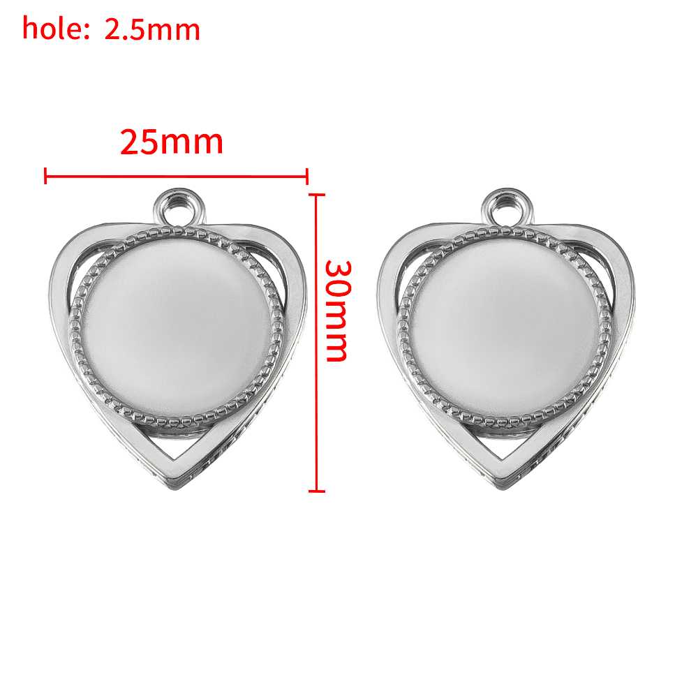 2pcs Stainless Steel Retro Heart Round Charms Blank Tray Base Gold Plated Cabochon Cameo Base Tray Bezel Pendant Jewelry Finding