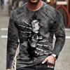 Autumn Round Neck 3D Skull Pattern Printed Top Fashionable Casual Long Sleeved Men's T-shirts