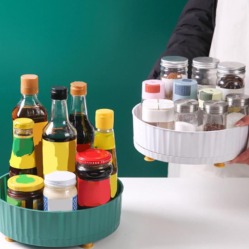 Multipurpose 360 Rotation Non-Skid Spice Rack Pantry Cabinet Turntable With Wide Base Storage Bin Fruit Cosmetics Storage Tray