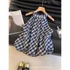 Retro Plaid Halter Neck Shirt for Women Versatile Summer Bud Vest Off Shoulder Sleeveless Top