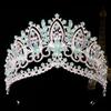 DIEZI Baroque Green Blue Pink Opal Crystal Tiara Crown Women Girls Wedding Party Elegant Luxury Rhinestone Crown Hair Jewelry