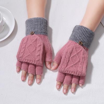 Herbst neue Studentenhandschuhe Kaschmir Halbfinger-Klapphandschuhe Partnerhandschuhe Gestrickte Jacquard-Thermohandschuhe