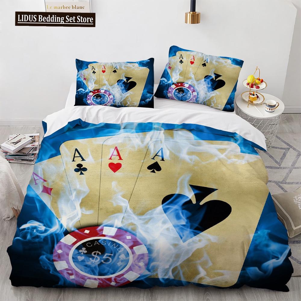Poker Bettwäsche Set Karte Feuer Poker Spiel Dekor Polyester Bettdecke Abdeckung Set Mit Kissenbezug Poker Wettbewerb Thema King Size