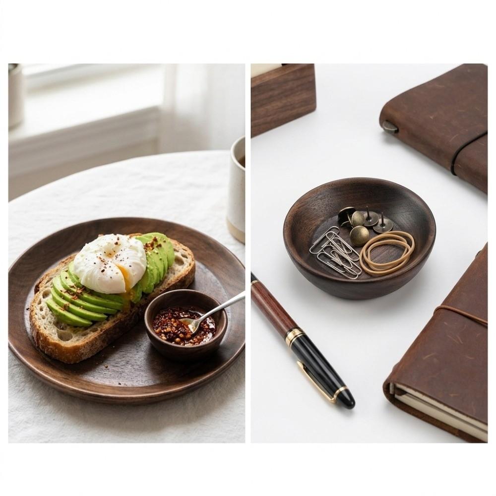 Round Surface Dessert Plate Wood Raw Serving Saucer Wipe Easily Household Plate Nut Storage