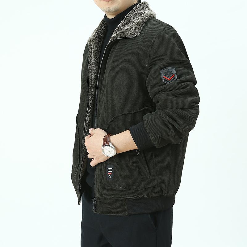Corduroy Men's Jacket Plus Velvet Thickened Cotton Coat Men's New Youth Casual Fashion Men's Cotton Coat Trend