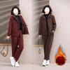 Middle-aged mother's autumn and winter clothing plus velvet casual jacket fashion suit middle-aged and elderly autumn and winter two-piece set